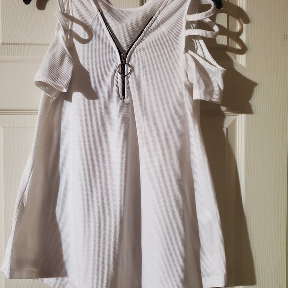 Sexy white zipper blouse with cut outs Large White - Picture 6 of 6